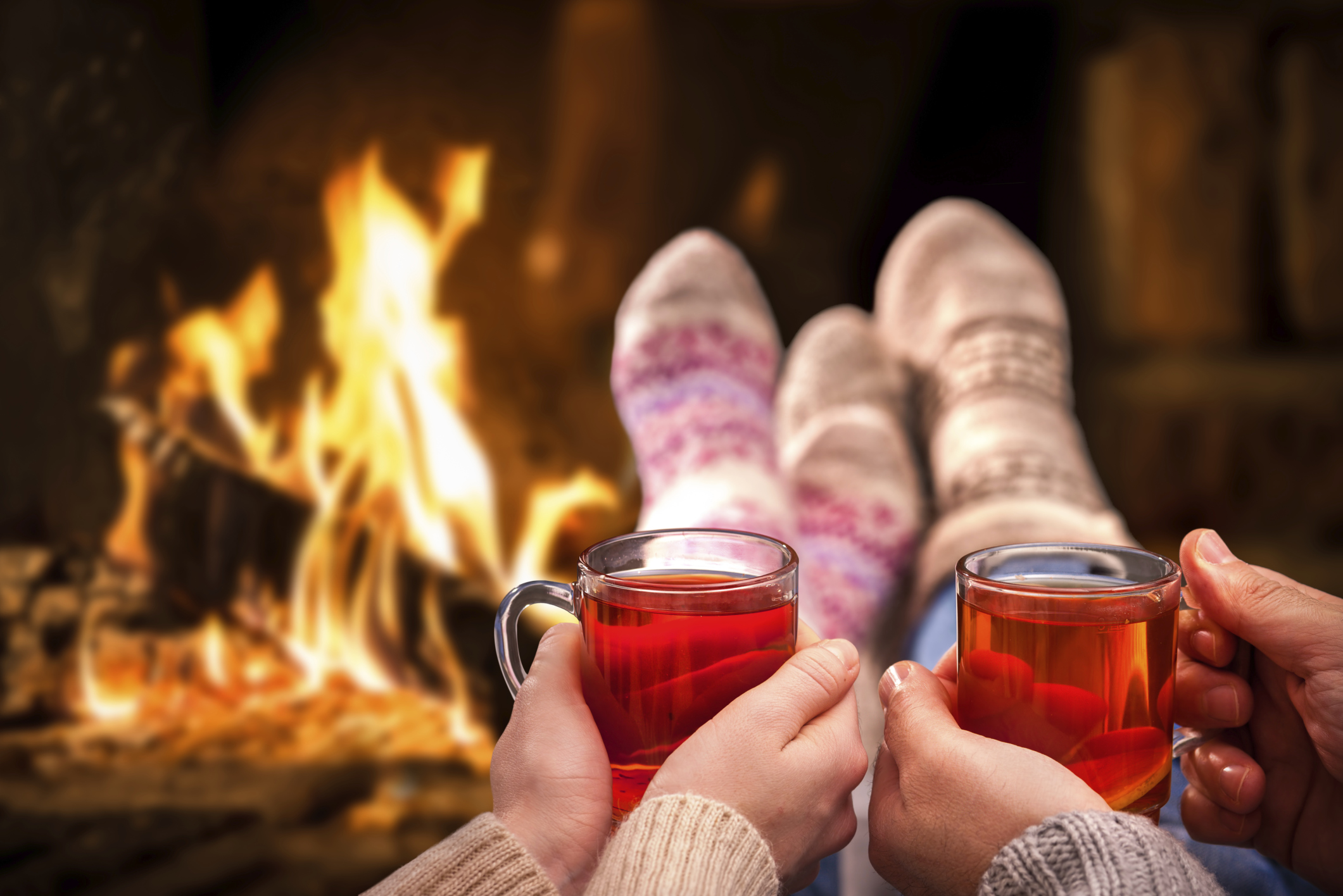 Mulled wine at romantic fireplace