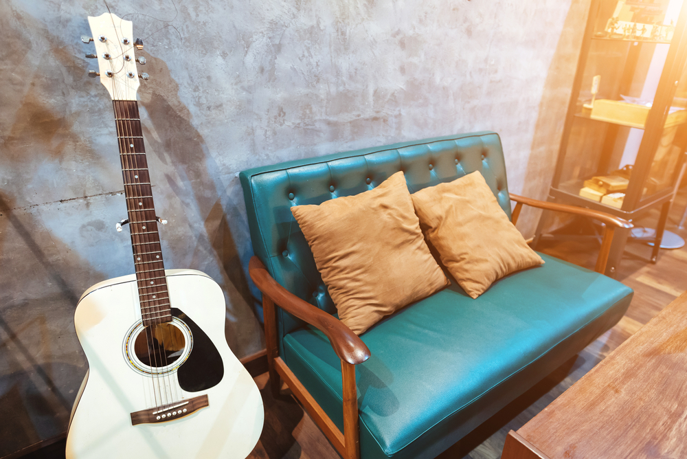 white guitar in an apartment