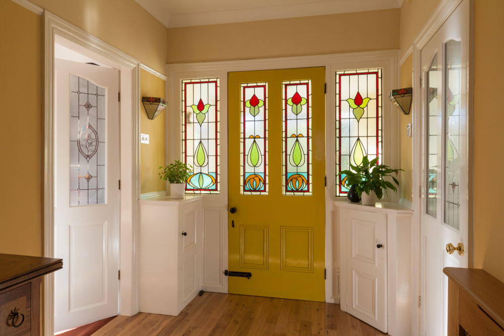 stained glass in entryway | unique window treatments