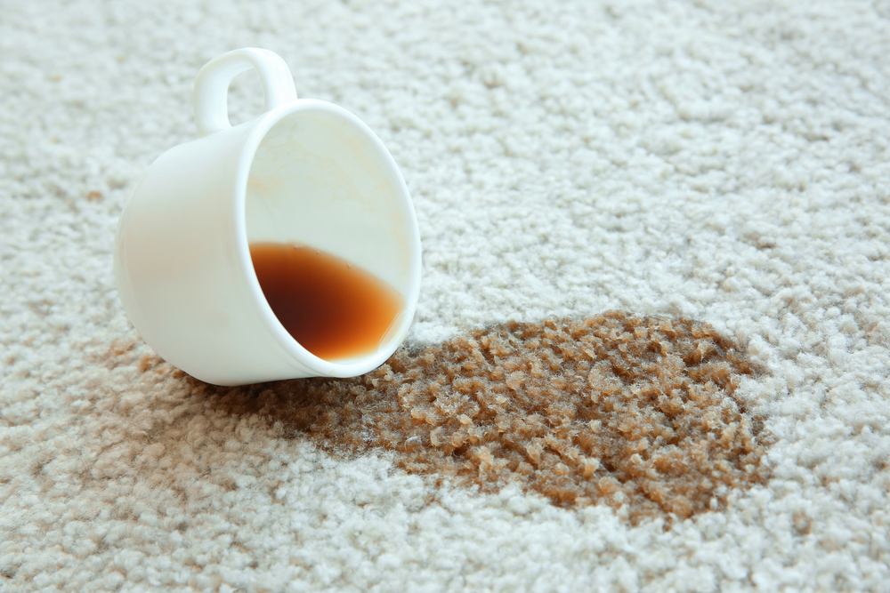 a cup of coffee on a white carpet | how to keep white carpets clean