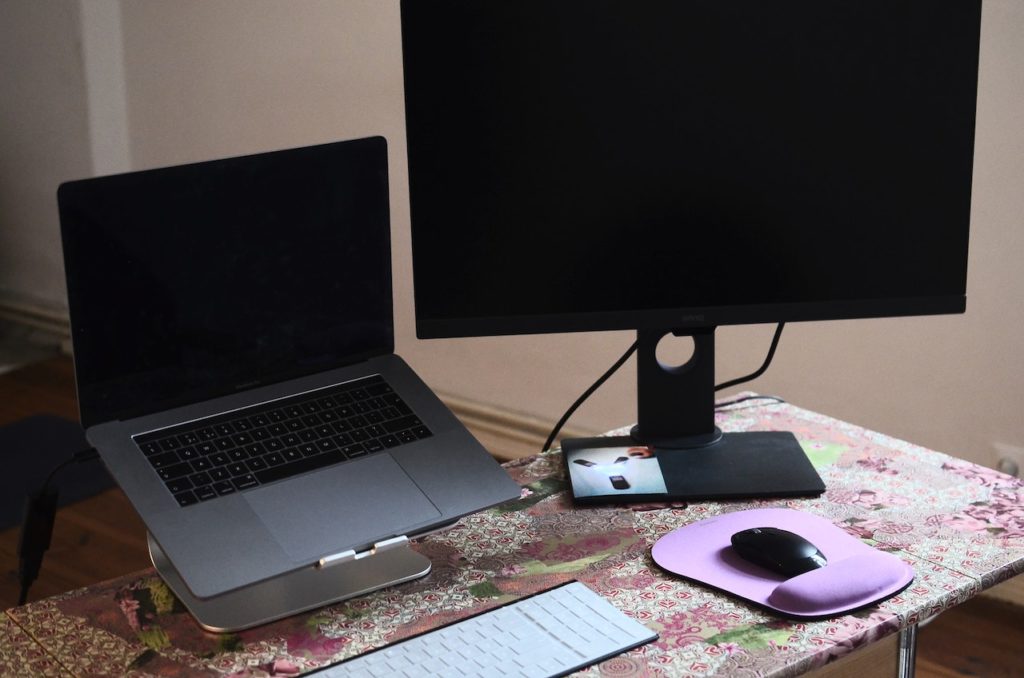 monitor and laptop stand | tips on setting up a work-from-home space