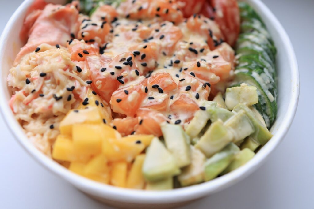 close-up of a salmon bowl | energizing lunch recipes