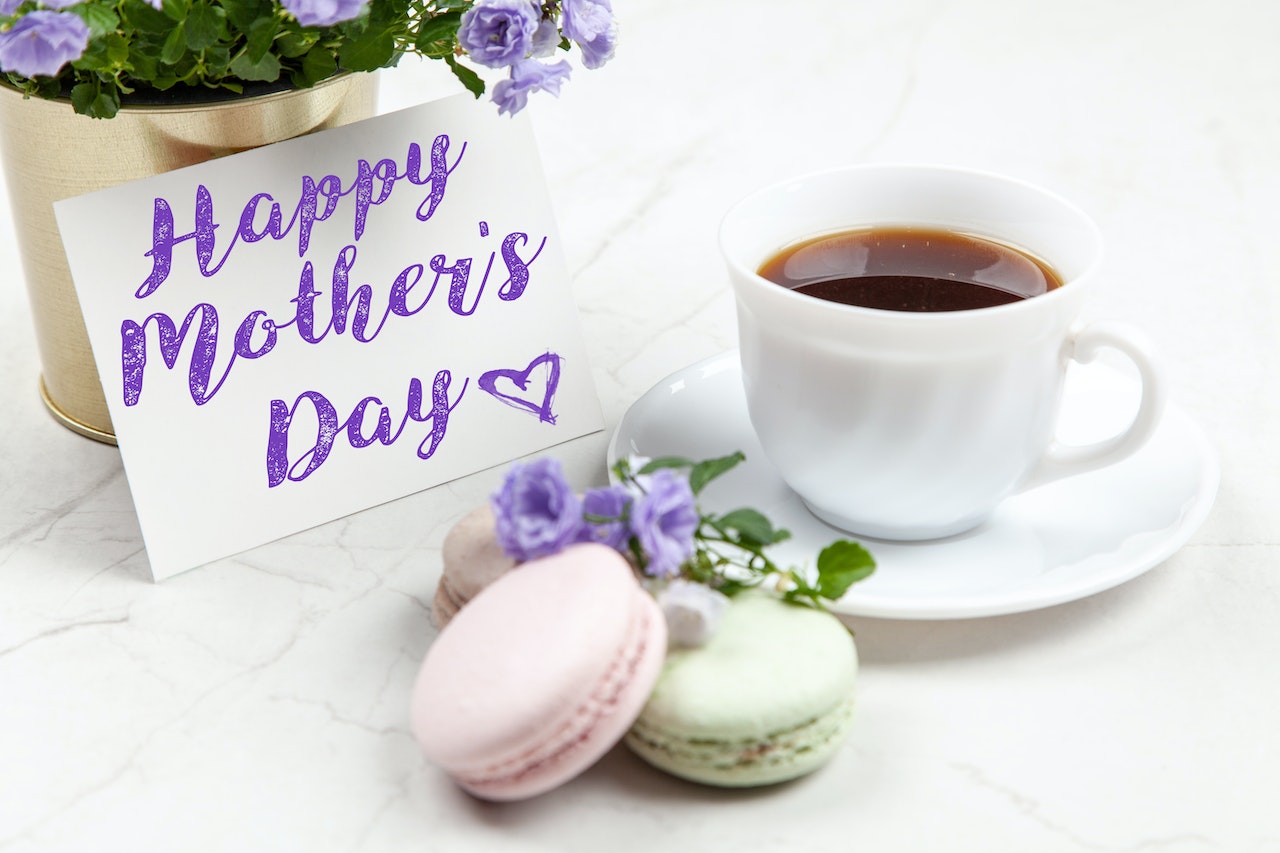 macaroons and coffee with a mothers day card